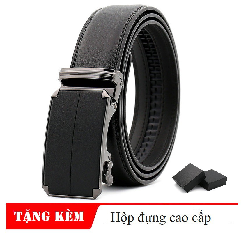 Thắt Lưng Nam Da Thật | Dây Nịt Nam Da Bò Mặt Khóa Tự Động Cao Cấp - Tặng Kèm Hộp | TLNHAM