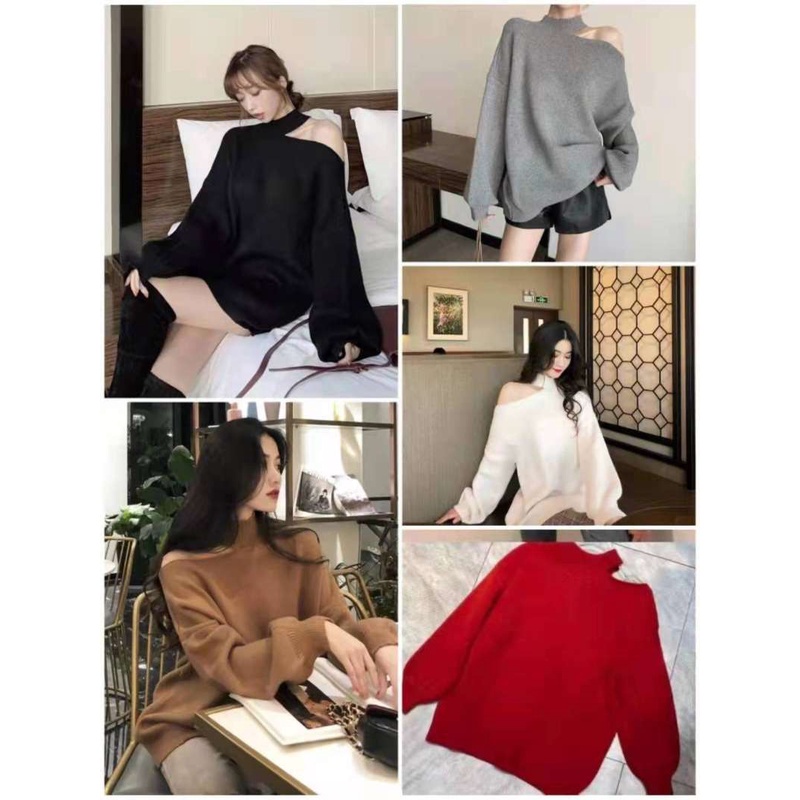 Áo len nữ lệch vai form oversize giấu quần, xẻ vai mềm mịn cao cấp mặc TET LICA - A08a | BigBuy360 - bigbuy360.vn