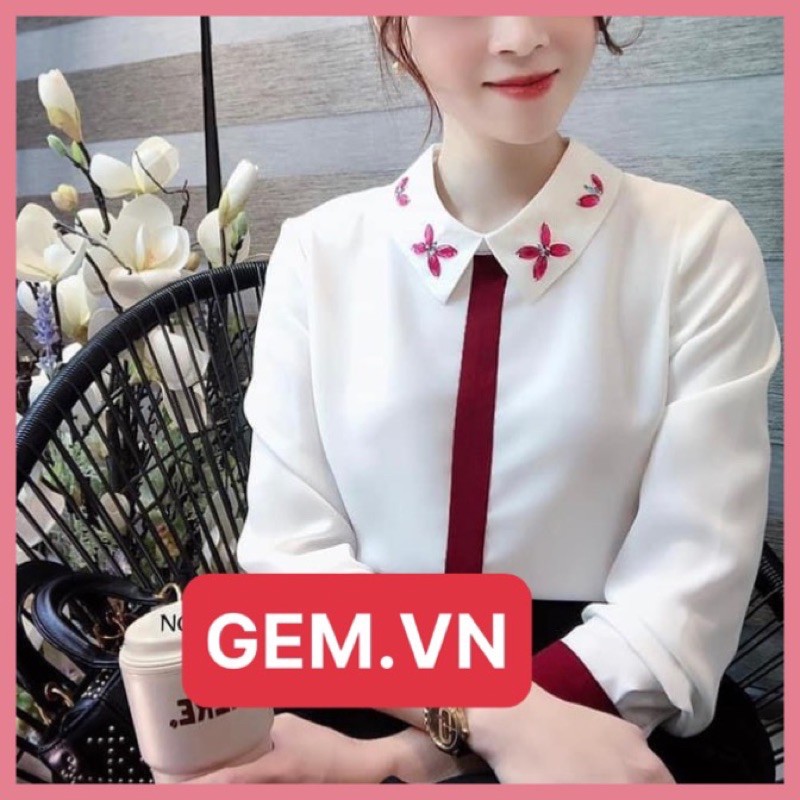 Áo nữ cổ đính đá thủ công G179 đi học hay công sở đều hợp thời trang, chất mát, hàng thiết kế không đụng hàng dễ mặc GEM