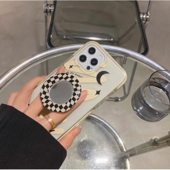 Pop gương tròn kẻ đen