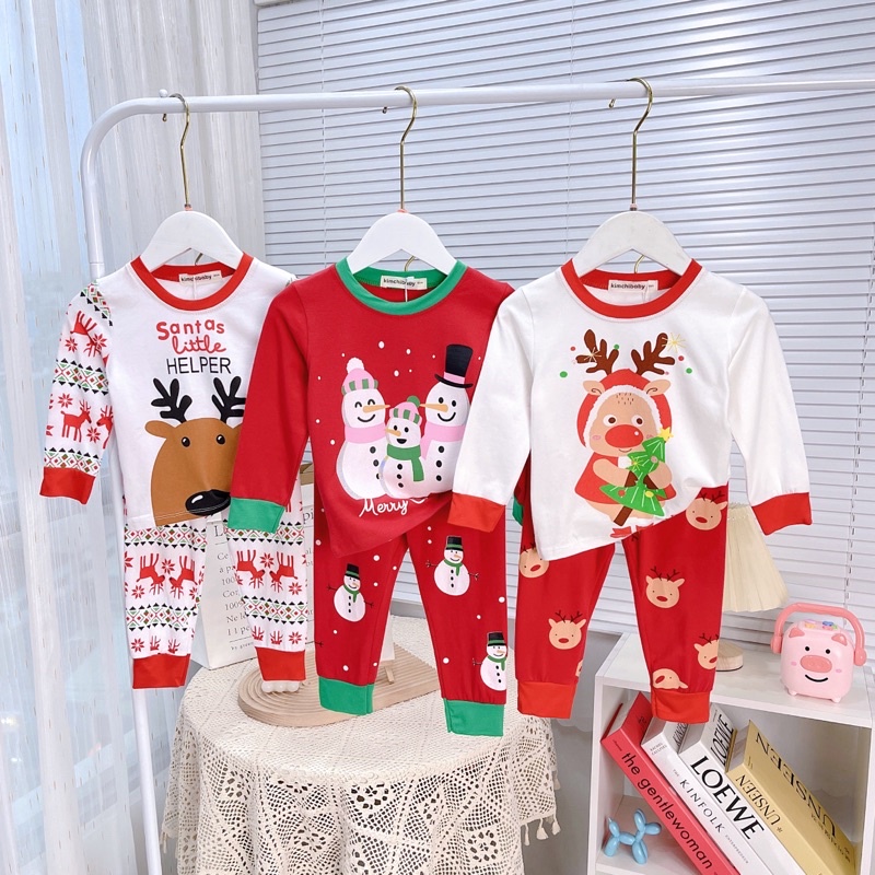 Đồ bộ dài tay cho bé diện Noel  Quần áo thu đông Giáng sinh, Ông già Noel cho bé trai, bé gái 1 2 3 4 5 6 tuổi