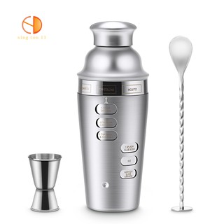 Shaker Stainless Steel 24Oz Bar Set Kit 3Pcs Cocktail Shakers with Rotation Recipe Guide,Martini Tool Accessories Built-In Bartender Strainer & Measuring Jigge