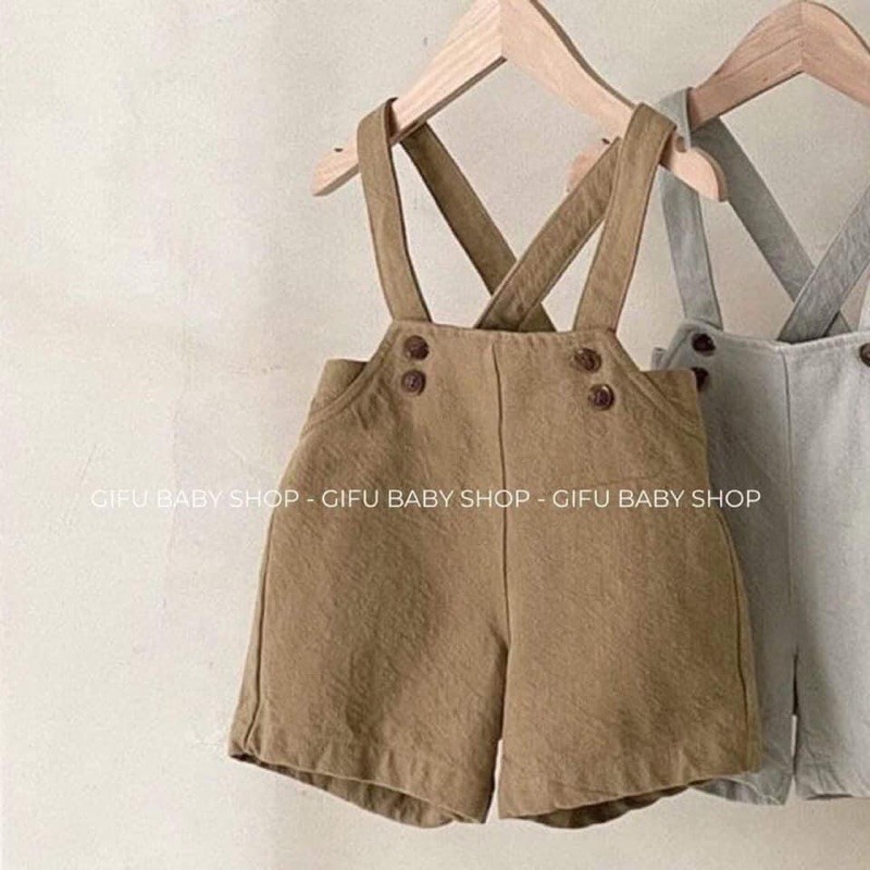 Quần yếm đùi style korea hàn quốc cho bé dễ mix chất khaki mềm cao cấp