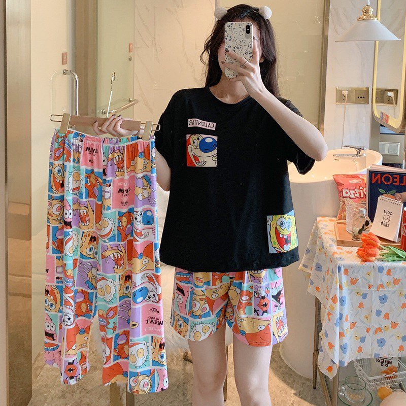 [SẴN]SET ĐỒ MẶC Ở NHÀ 3 MÓN, ĐỒ NGỦ QUẦN NGẮN VÀ LỬNG QUẢNG CHÂU, HỌA TIẾT DỄ THƯƠNG, THOÁNG MÁT, THOẢI MÁI | BigBuy360 - bigbuy360.vn