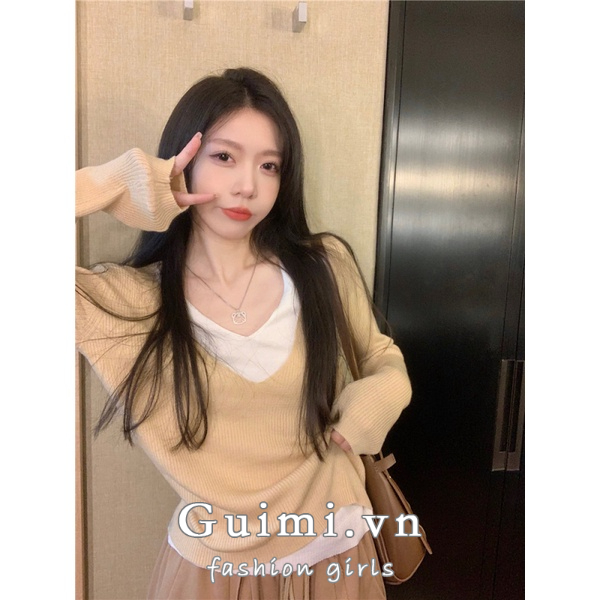 Áo Thun Tay Dài Giả Hai Lớp Thời Trang Mùa Thu Phong Cách Mới Dành Cho Nữ