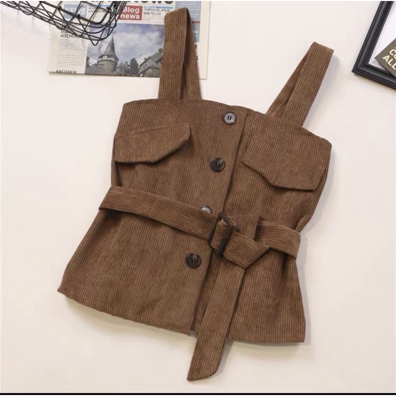 Áo hai dây nhung tăm kèm tai - Áo bánh bèo nữ tính Hàng QCCC