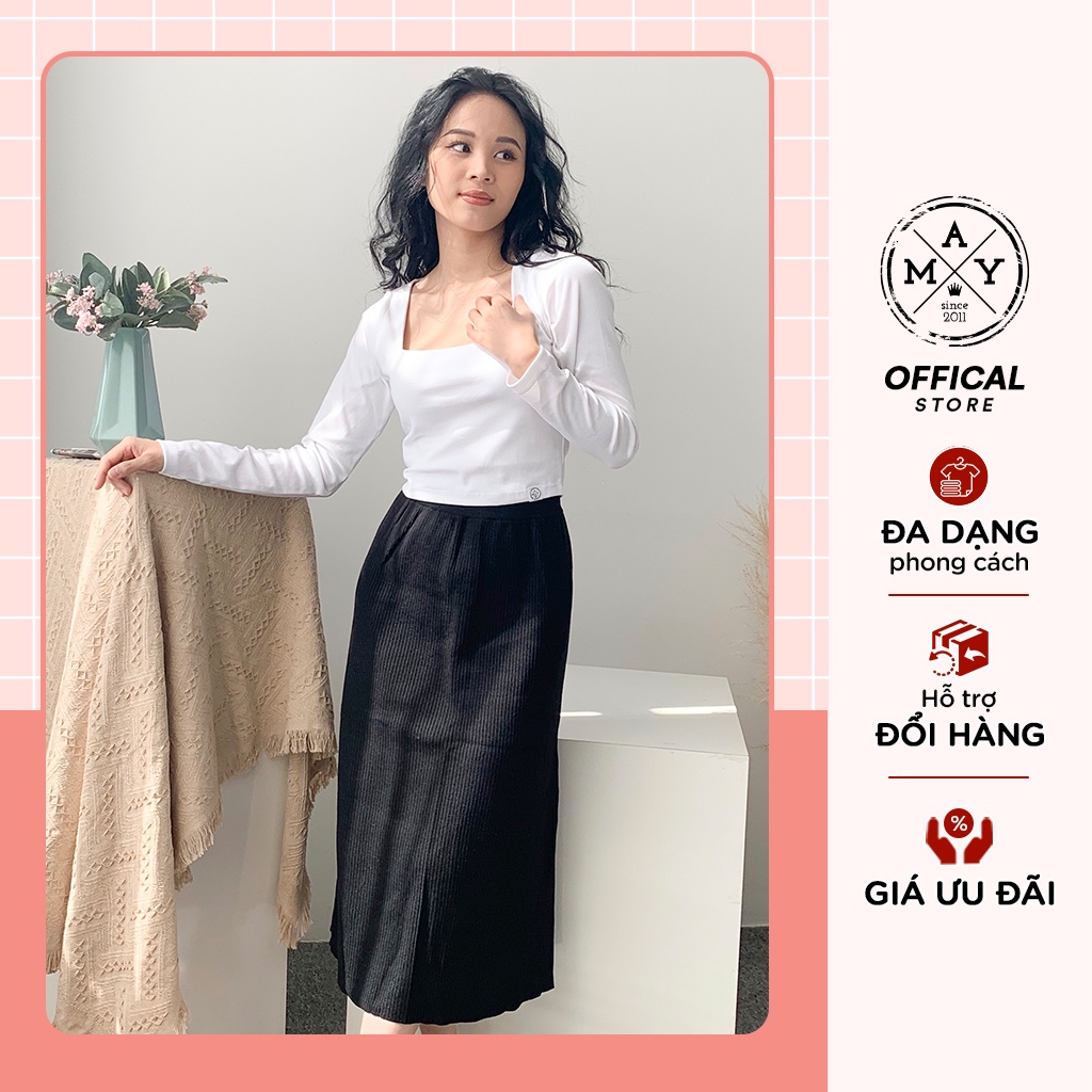 Áo Croptop Dài Tay MAY.SINCE 2011 Vải Cotton, Ôm Nhẹ Tôn Dáng, Thiết Kế Cổ Vuông Nữ Tính, Màu Sắc Trẻ Trung VAK05-0131