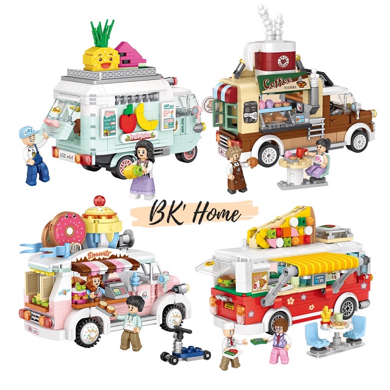 Bộ đồ chơi lắp ráp LOZ mô hình food truck- coffee truck, pizza truck, dessert truck, fruit truck