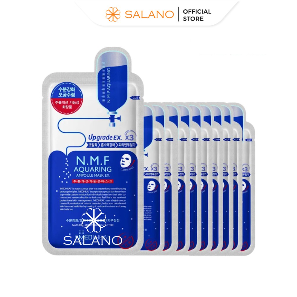 Mặt nạ hàn quốc giấy trắng da giảm mụn dưỡng ẩm chống lão hóa MEDIHEAL N.M.F Aquaring Ampoule SALANO MNSLN74 30g | BigBuy360 - bigbuy360.vn