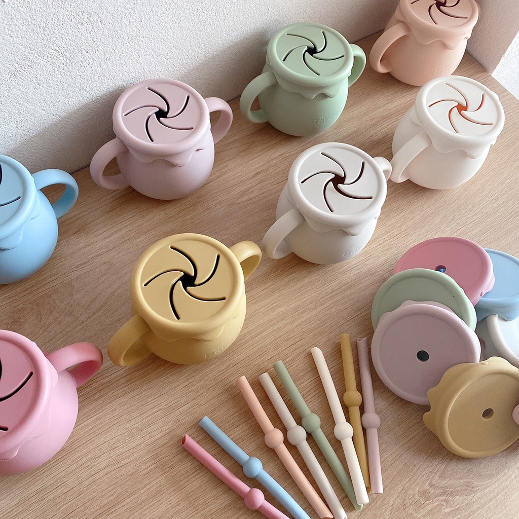 Cốc Tập Uống Cho Bé Bar-rot Silicone Baby Honey Cup 2in1 Có 2 Nắp Kèm Ống Hút Và Quai Cầm Chất Liệu An Toàn Cho Con Yêu