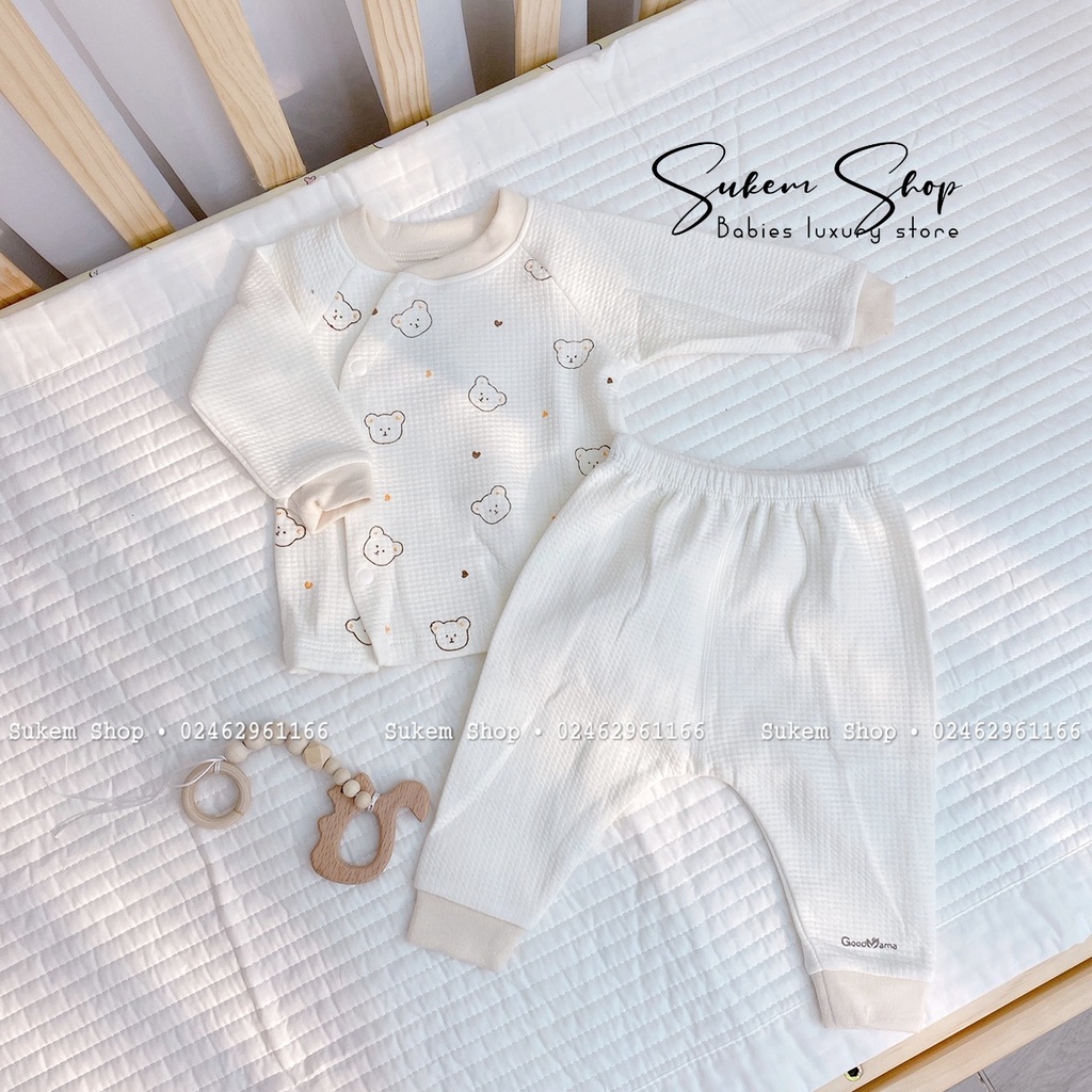 Bộ Quần Áo Dài Tay Cho Bé Sơ Sinh Goodmama Chần Bông Dầy Dặn