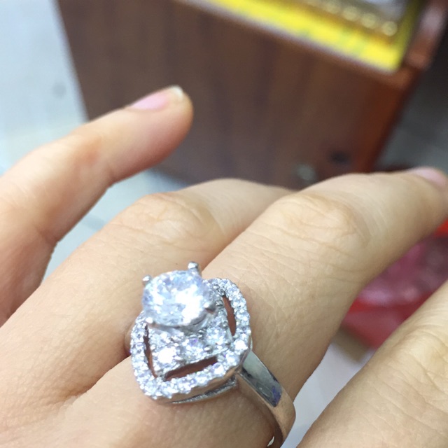 Nhẫn bạc ta mạ vàng trắng đá chủ nhân tạo 6ly