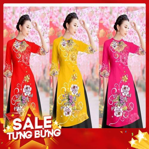 (BST) SÉT ÁO DÀI GẤM CÁCH TÂN IN HOA CẨM CHƯỚNG + CHÂN VÁY XÒE