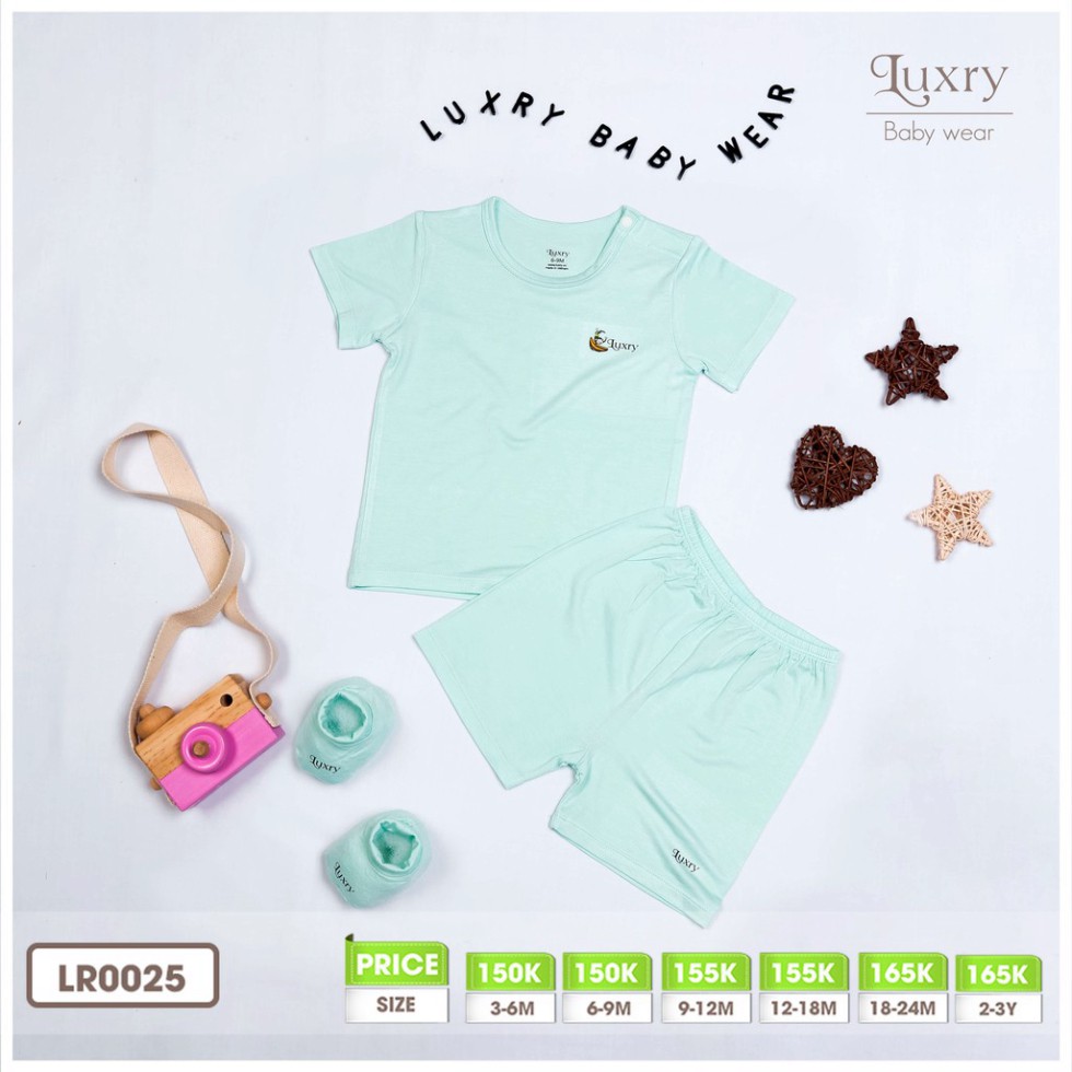 Bộ Quần Áo Cộc Tay Cài Vai Màu Sắc Basic Vải Sợi Tre Luxry cho bé trai bé gái từ 3 tháng đến 5 tuổi