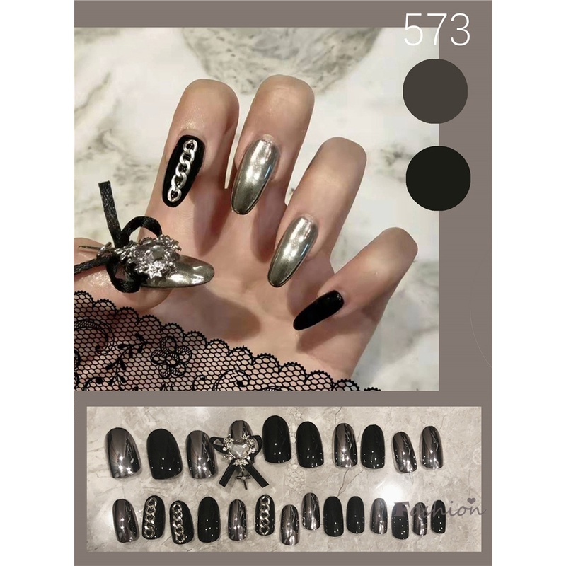 Set 24 Móng Tay Giả Đính Nơ Trang Trí Nghệ Thuật