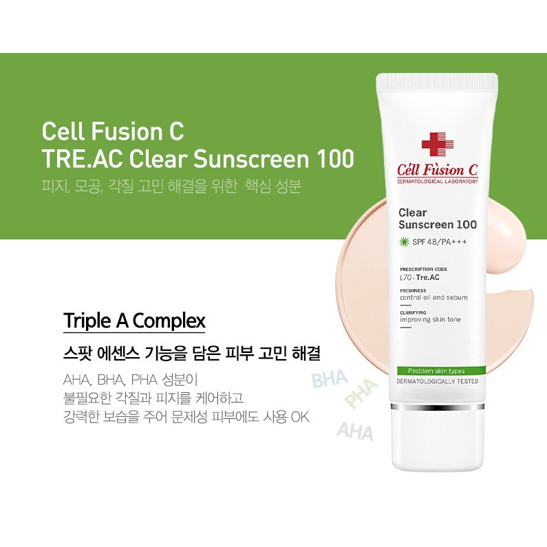 [Mẫu mới] Kem Chống Nắng Kiểm Soát Dầu &amp; Nhờn Mụn Cell Fusion C Clear Sunscreen 100 SPF48/ PA+++ 50ml