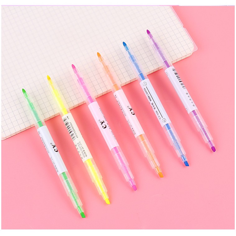 Bút highlight 2 đầu tiện lợi - set bút dạ quang 6 màu