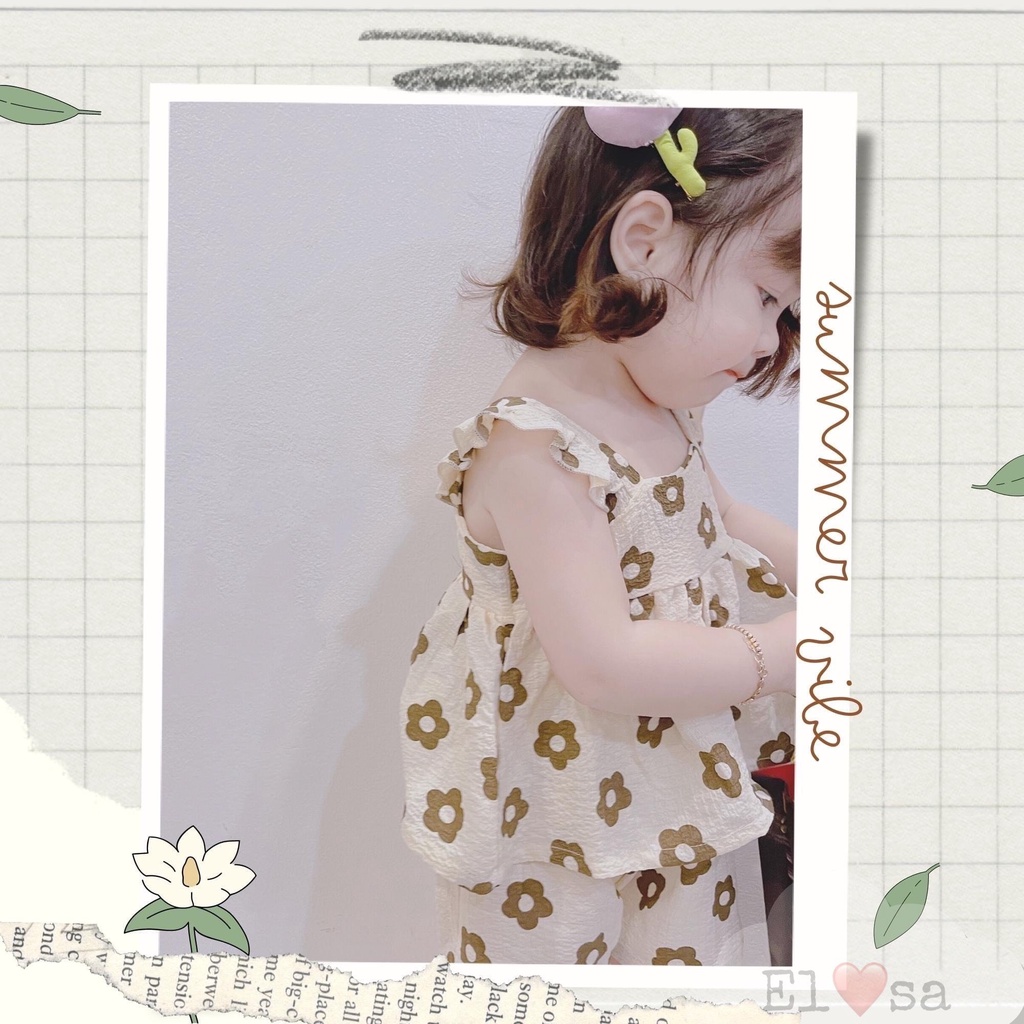 Bộ đồ bé gái hoa cúc cánh tiên chất đũi xốp mềm mát XHN942