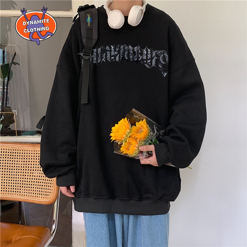 Áo sweater cổ tròn in chữ và họa tiết ngọn lửa độc đáo thời trang dạo phố cho nam size m - 5xl