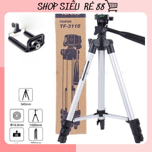 Giá đỡ điện thoại Tripod 3 chân chụp ảnh, livestream cực tốt tương thích nhiều dòng máy, có kẹp điện thoại kèm 88202