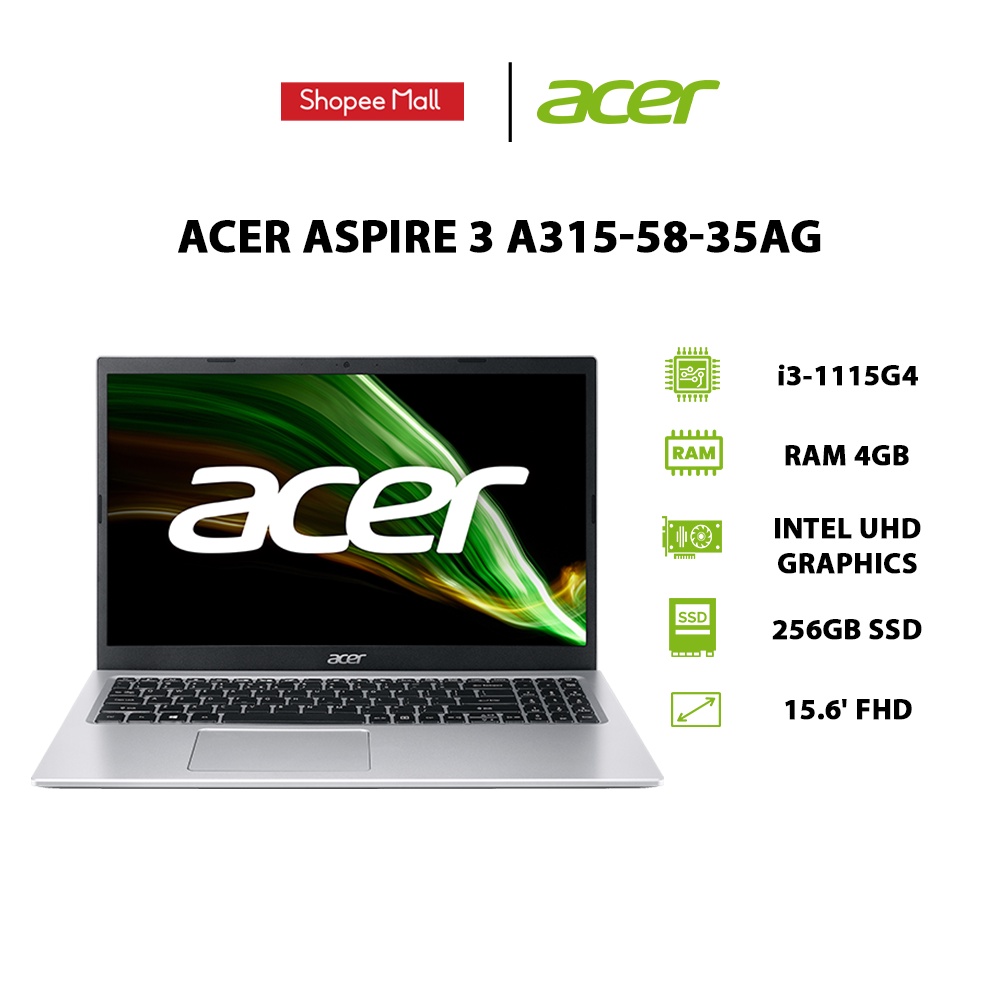 [ELGAME20 giảm 10%]Laptop Acer Aspire 3 A315-58-35AG (i3-1115G4 | 4GB | 256GB |15.6' FHD | Win 11)