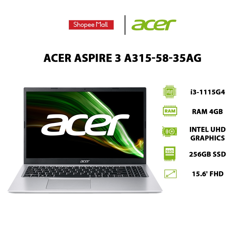 [ELBAU7 giảm 7%] Laptop Acer Aspire 3 A315-58-35AG (i3-1115G4 | 4GB | 256GB |15.6' FHD | Win 11)