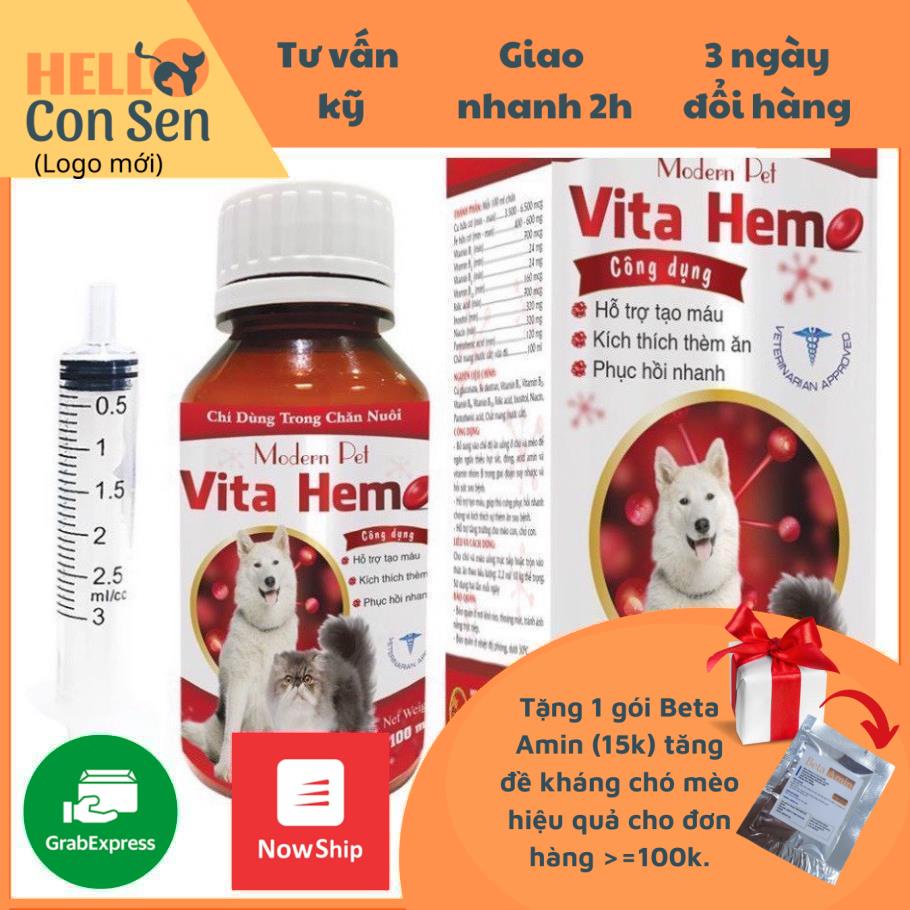 Vita Hem Hỗ trợ tạo máu Kích thích thèm ăn Phục hồi nhanh CHO THÚ CƯNG CHÓ MÈO Chai 100ml Thương hiệu T