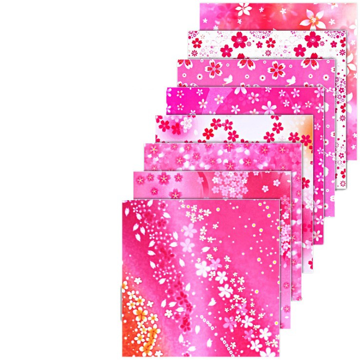 Giấy Gấp Origami, Làm Thủ Công Nhiều Màu Sắc, 64 Tờ Hoa Anh Đào Lãng Mạn, 2 Mặt Màu 15x15cm