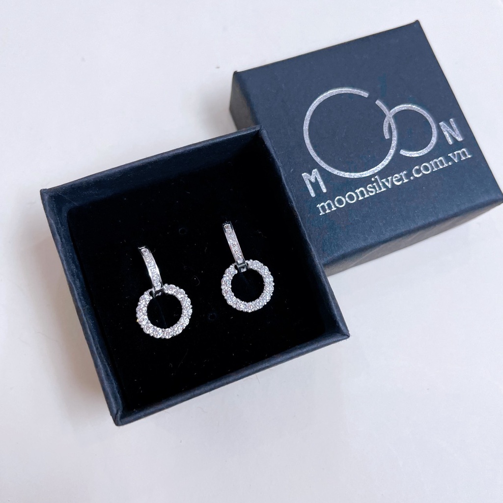Khuyên tai bạc / bông tai bạc khoen tròn đính đá sang trọng moonsilver