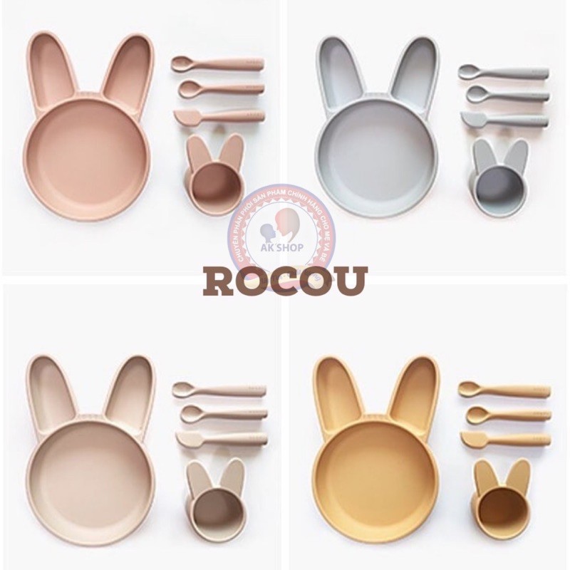 (Sẵn) Set Rocou thỏ lớn 5 món silicon hàng chính hãng Hàn quốc