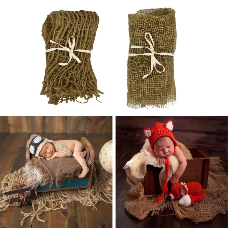 OMG★Newborn Handcraft Jute Backdrop Blanket Photography Prop Chunky Burlap Layer Net Studio Props