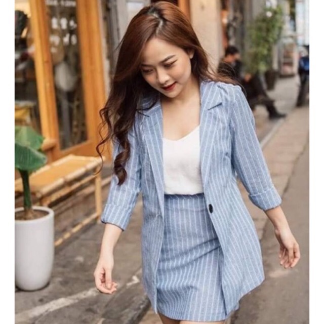 Set Vest Sọc Xanh Thanh Lịch Mua 1 Được 3