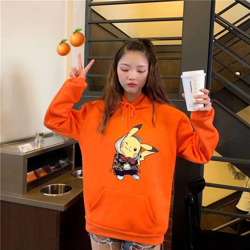 Áo Khoác Hoodie Tay Dài Dáng Rộng In Hình Pikachu Thời Trang Harajuku Cho Nam Nữ | BigBuy360 - bigbuy360.vn