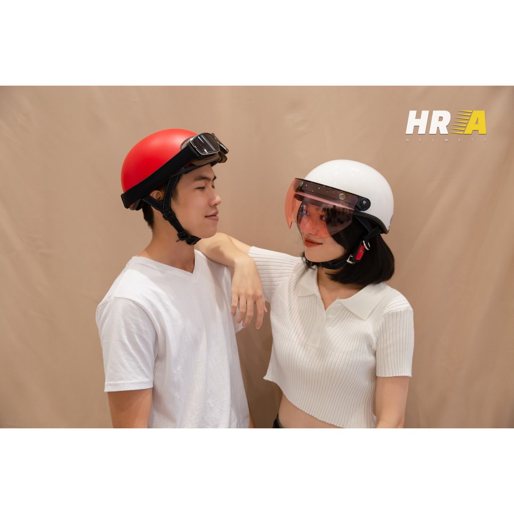 [HÀNG CAO CẤP] Mũ Bảo Hiểm HRA Đỏ Nhám (Kèm kính) - Mũ Bảo Hiểm Nửa Đầu Thiết Kế Cao Cấp