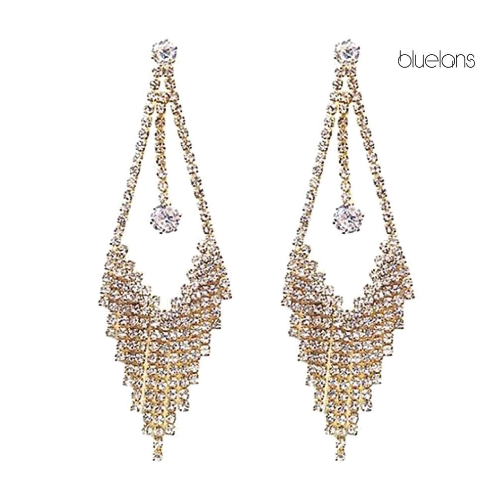 Hoa Tai Dáng Dài Đính Đá Phối Tua Rua Sang Trọng Cho Nữ