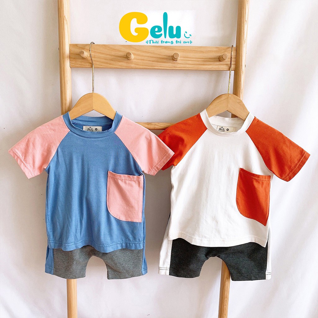 Bộ quần áo cộc tay cho bé trai thun lạnh chất liệu cotton Hàn phối màu cá tính cho bé - GELU GLQA16