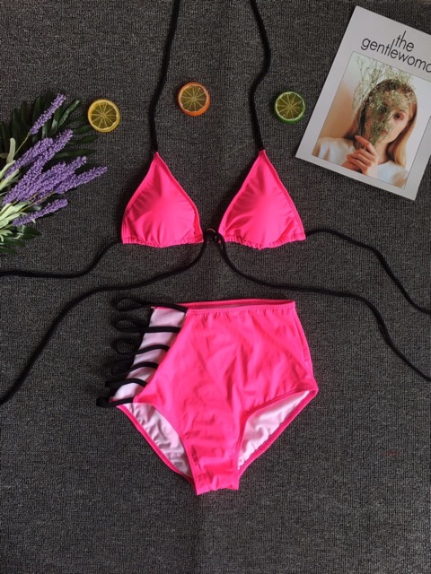 Bikini bộ bơi neon phối đan dây lưng cao