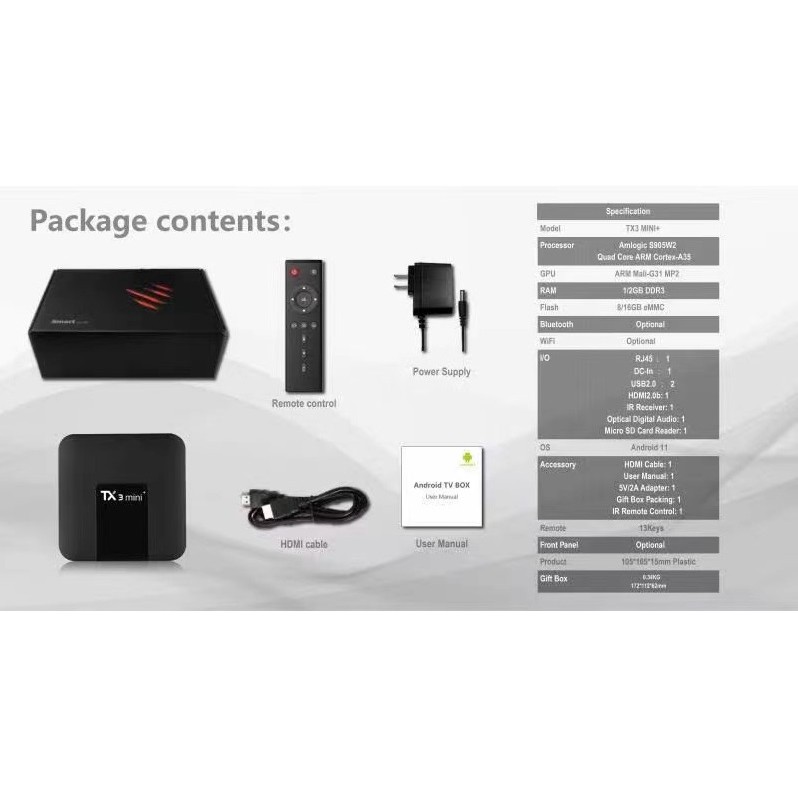 Android TV Box TX3 Mini Plus 2022 - Android TV 11, Amlogic S905W2, Ram 2GB, Bộ nhớ 16GB, Single Wifi, hiệu năng mạnh mẽ