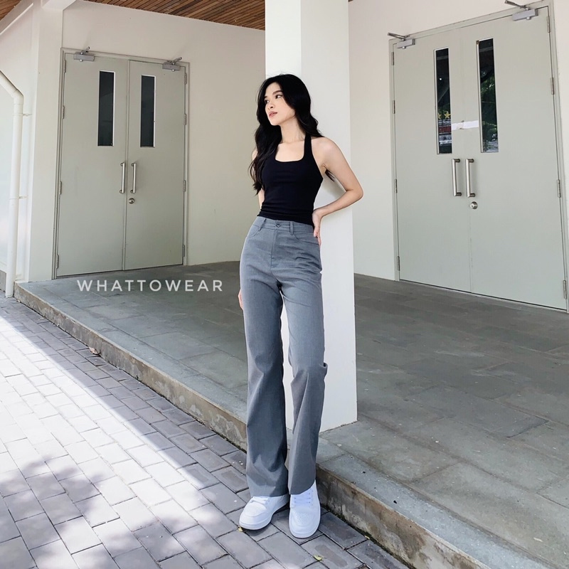 Quần kaki co giãn vintage xám ống suông by Whattowear | BigBuy360 - bigbuy360.vn