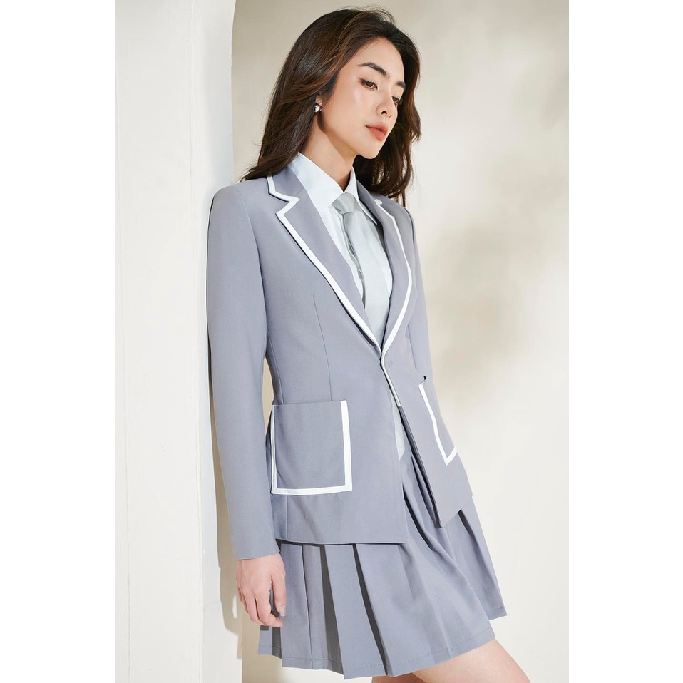 Set vest xám viền trắng style nữ sinh - Admiral Blazer/ Skirt in Grey - Walenty