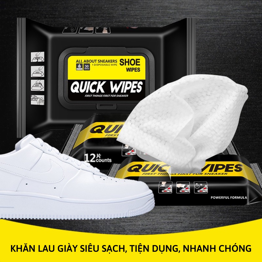 Khăn giấy ướt lau giày Sneaker Quick Wipes 30 khăn chùi vệ sinh giày siêu sạch,siêu tốc,tiện dụng,có thể mang theo người