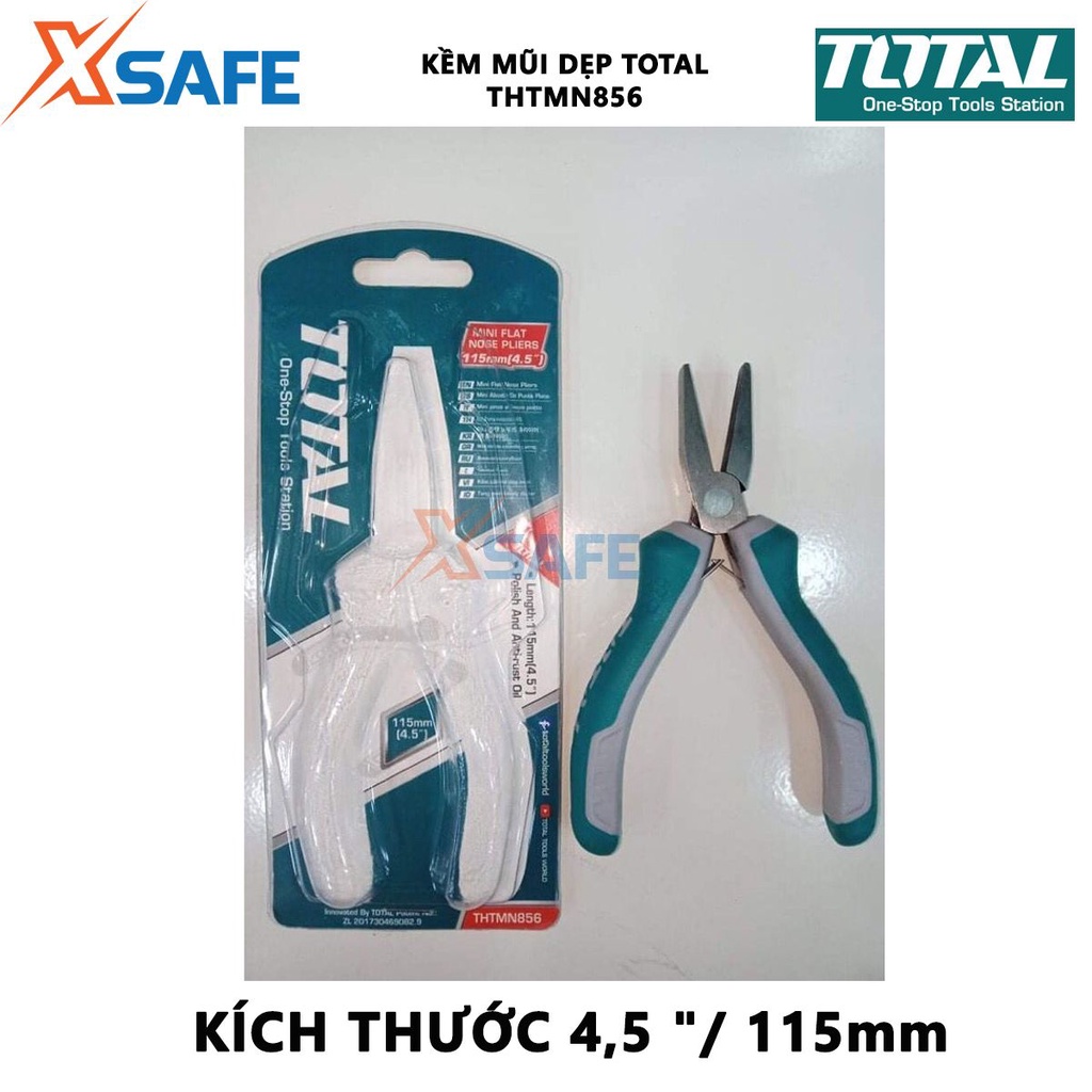 Kềm mũi dẹp TOTAL THTMN856 | Kìm mũi dẹp kích thước 4,5&quot;/ 115mm, thép CR-V, tay cầm cách điện, bọc cao su chống trơn