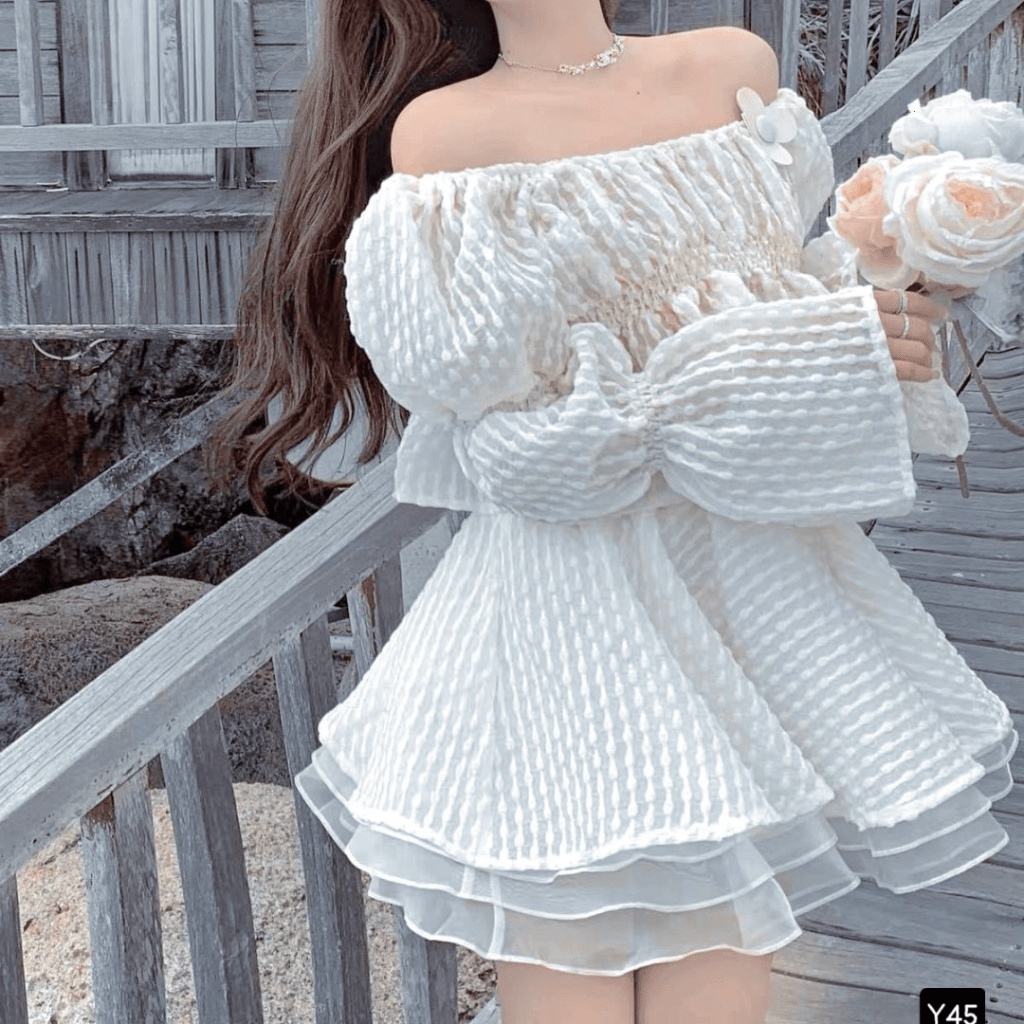 Hàng HOT Lại Về !--- Sale Lớn Cho Các Nàng Sét Váy Xôp Hột Hở Vai Phối Voan King Y Hình Chuẩn Hàng Quảng Châu Cực Xinh U