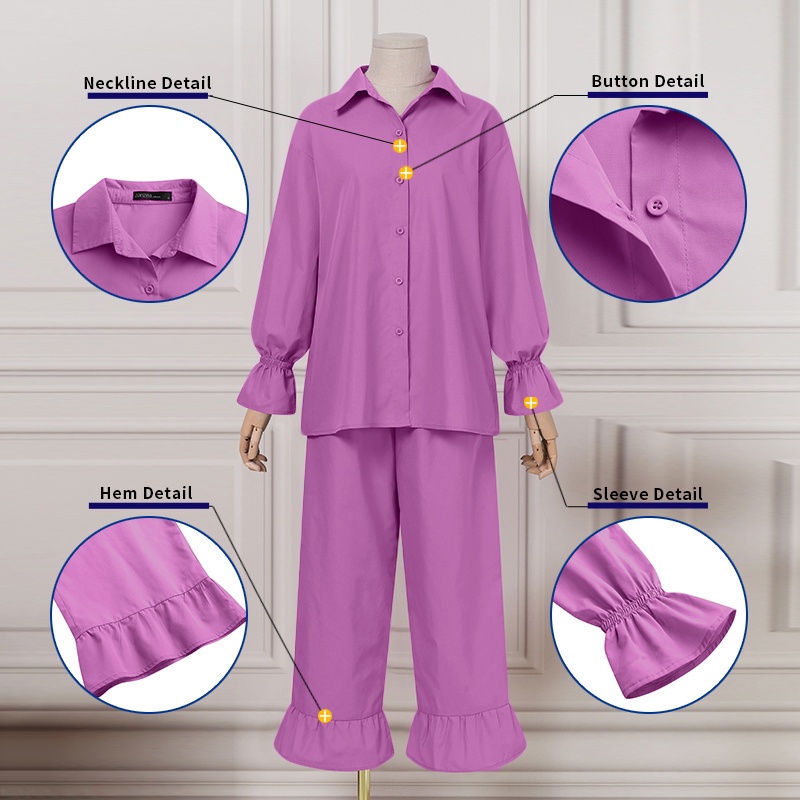 Bộ đồ hai mảnh ZANZEA áo tay dài cổ lật dáng rộng kèm quần jogger co giãn màu trơn giản dị dành cho nữ