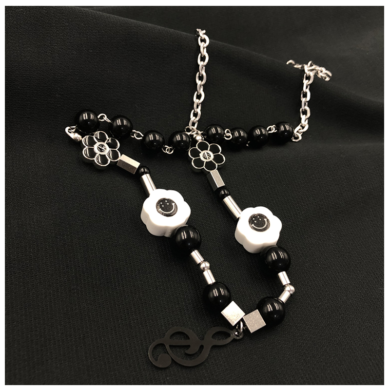 Dây Chuyền Mặt Hình Hoa Hướng Dương Mặt Cười Màu Đen Phong Cách Hip Hop 22707