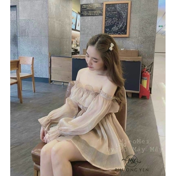 Đầm trễ vai bèo tơ lụa ánh kim cao cấp , đầm dự tiệc đi chơi đầm công chúa