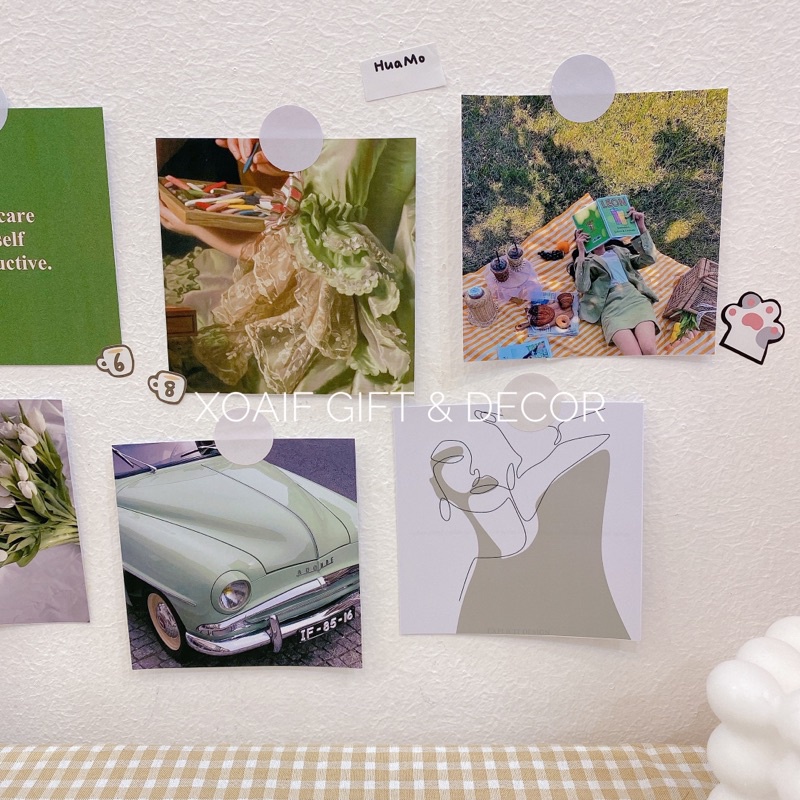 Set 9 tấm thiệp postcard XANH LÁ GREEN có sẵn decor trang trí phòng cực xinh