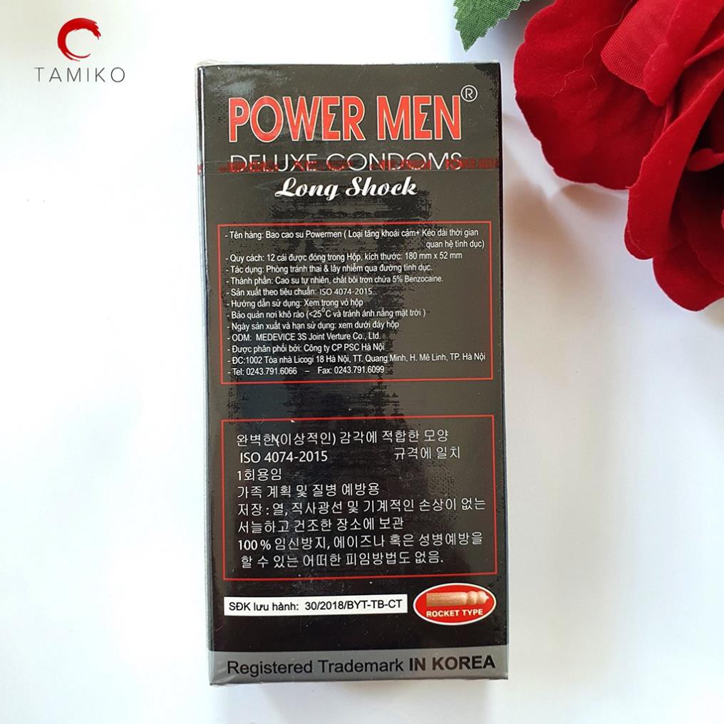 Bao Cao Su Cá Ngựa POWERMEN LONG SHOCK - Gân Gai Kéo Dài Thời Gian Quan Hệ- Chính Hãng Hàn Quốc- Hộp 12 Cái 👌