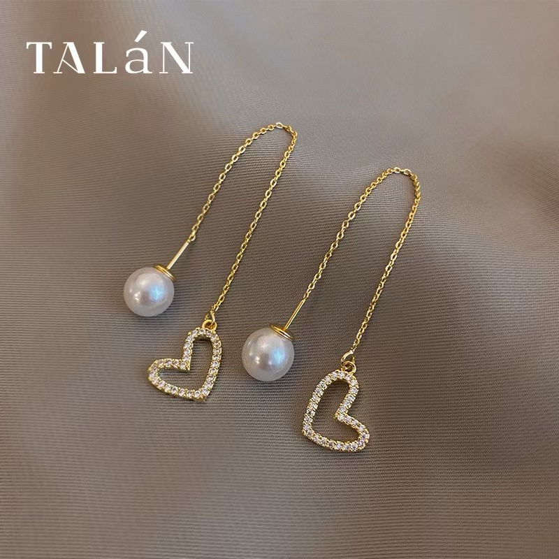 Bông tai dáng dài hình trái tim phong cách Hàn Quốc thời trang dành cho nữ