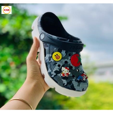 Dép nữ nam, Dép suc Duet Cross Trắng xám CAMO -Freeship + 12 sticker- Dép Quai Ngang nam nữ bít đầu hàn quốc